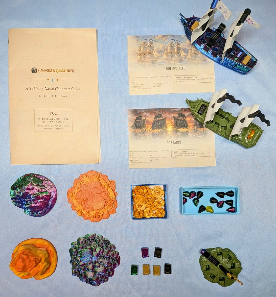 All the printed parts that come in a starter pack laid out together.